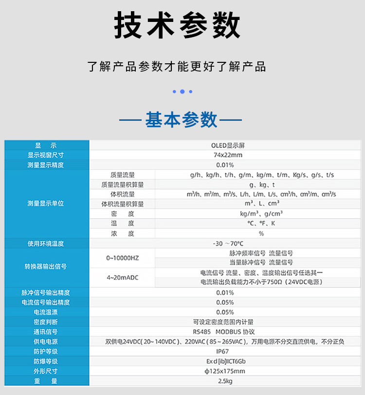 防爆質量流量計技術參數